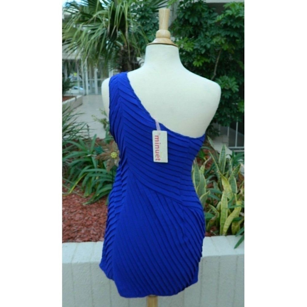 ModCloth One Shoulder Pleated Dress Blue Size M - Picture 7 of 8